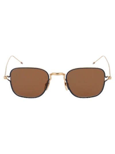 Shop Thom Browne Sunglasses In White Gold Navy W/ Dark Brown