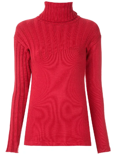 Shop Gloria Coelho Knitted High Neck Blouse In Red