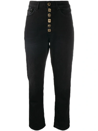 Shop Dondup Ornate Button Cropped Jeans In Black