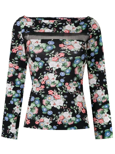 Shop Gloria Coelho Floral Tulle Blouse In Black