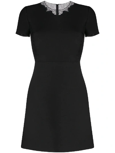 Shop Valentino Lace Panel Short Sleeve Dress In Black