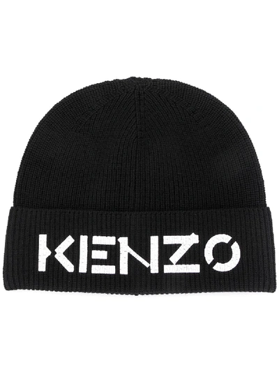 Shop Kenzo Logo Print Beanie In Black