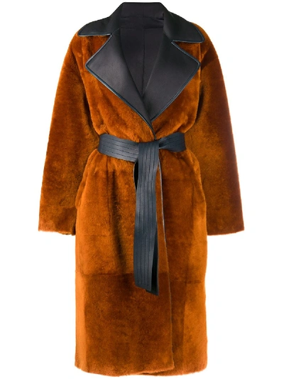 Shop Blancha Reversible Tie-waist Coat In Brown