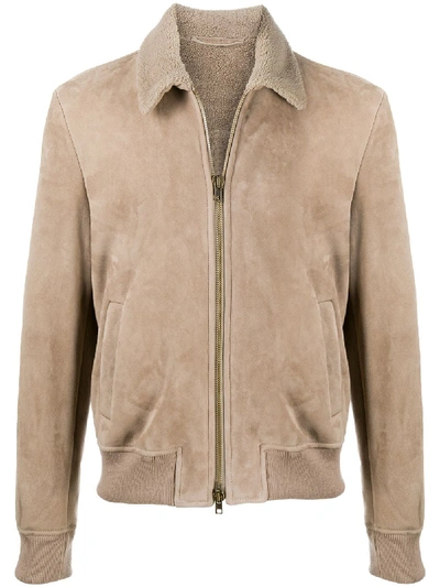 Shop Salvatore Santoro Shearling-collar Zipped Jacket In Neutrals