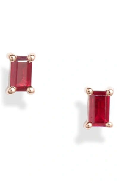 Shop Ef Collection Ruby Baguette Stud Earrings In Rose Gold/ Ruby