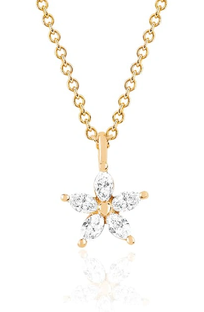 Shop Ef Collection Marquise Diamond Flower Pendant Necklace In Yellow Gold/ Diamond