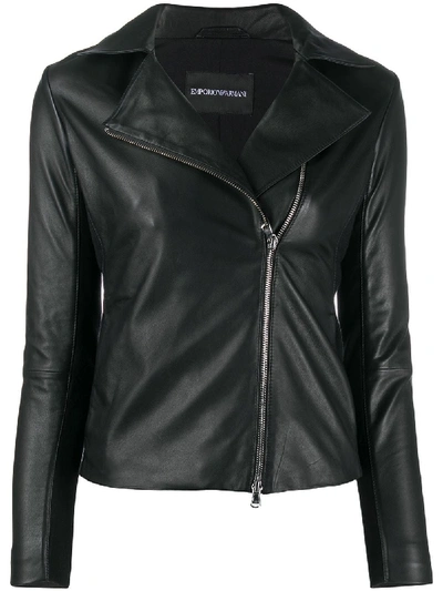 Shop Emporio Armani Leather Caban Coat In Black