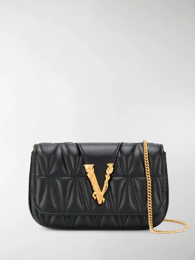 Shop Versace Logo Plaque Mini Cross Body Bag In Black
