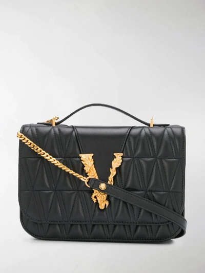 Shop Versace Virtus Quilted Shoulder Bag In Black