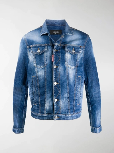 Shop Dsquared2 Acid-wash Denim Jacket In Blue