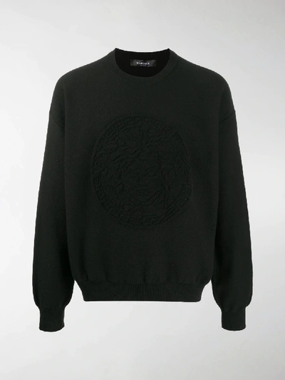 Shop Versace Medusa Motif Knitted Jumper In Black