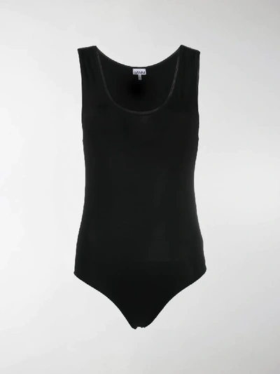 Shop Ganni Scoop Neck Bodysuit In Black
