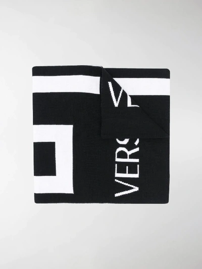 Shop Versace Greca-motif Knitted Scarf In Black