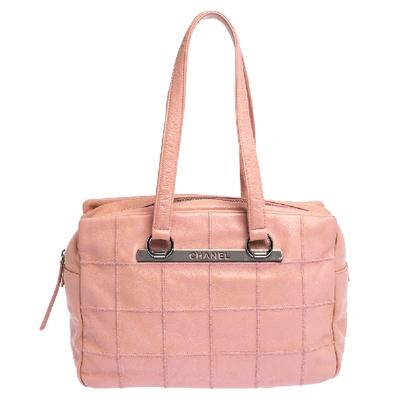 Pre-owned Chanel Pink Square Quilt Caviar Leather Lax Bowler Bag