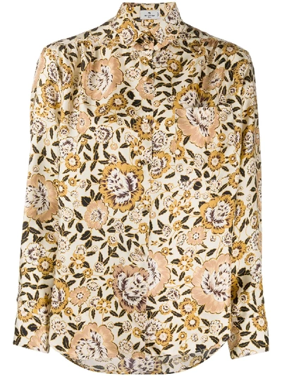 Shop Etro Floral Print Shirt In Yellow