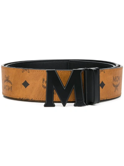 Mcm Claus Maxi Visetos-print Reversible Belt In Brown