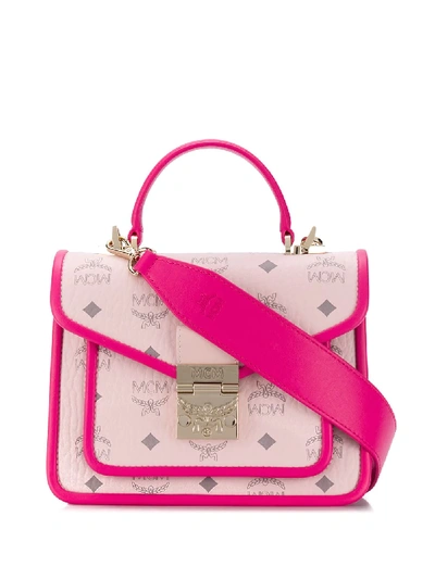Shop Mcm Color-block Monogram Tote Bag In Pink