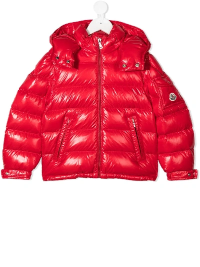 Shop Moncler Glossy Puffer Coat In Red