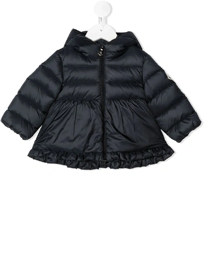 Moncler Flared Puffer Coat In Blue