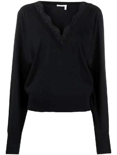 Shop Chloé Lace-trim Knitted Jumper In Black