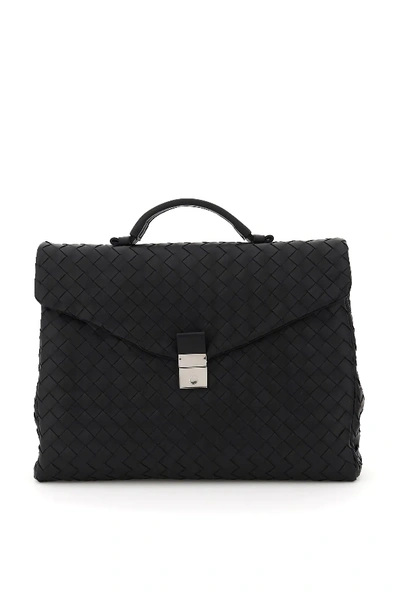 Shop Bottega Veneta Woven Leather Briefcase In Black