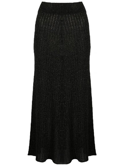 Shop Msgm Ribbed Midi Skirt In Black