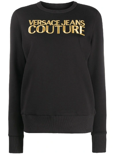 Shop Versace Jeans Couture Embroidered Logo Sweatshirt In Black