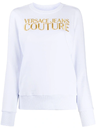 Shop Versace Jeans Couture Embroidered Logo Sweatshirt In White