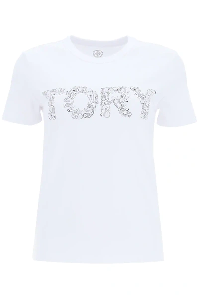 Shop Tory Burch Paisley Logo T-shirt In White,black
