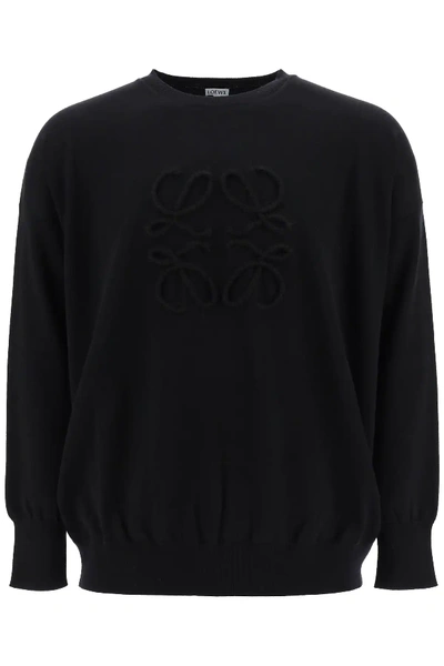 Shop Loewe Sweater With Anagram Embroidery In Black