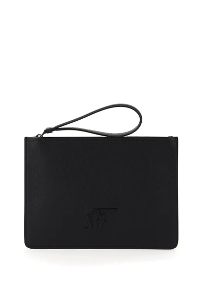 Shop Ferragamo Firenze Clutch With Sf Monogram In Black