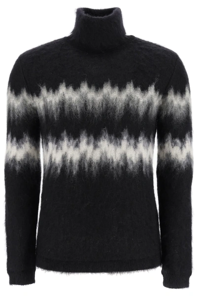 Shop Saint Laurent Turtleneck Sweater With Intarsia In Black,white