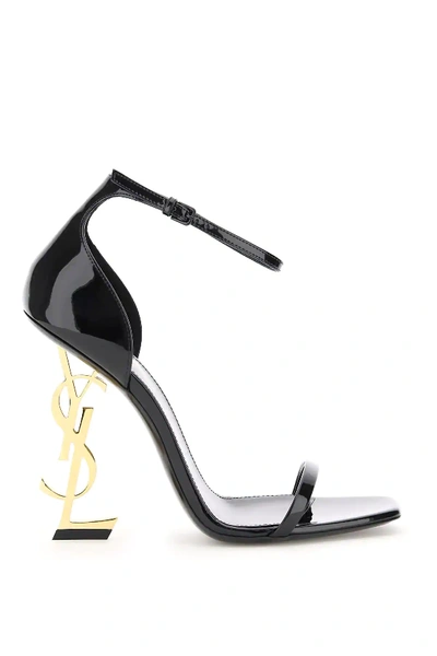Shop Saint Laurent Opyum 110 Patent Sandals In Black,gold