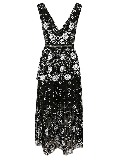 Shop Self-portrait Starlet Deco Sequin Tiered Midi Dress In Black