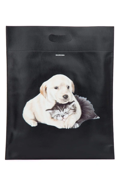 Shop Balenciaga Puppy And Kitten Plastic Bag Shopper M In Black