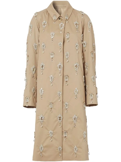 Shop Burberry Crystal-embellished Car Coat In Neutrals