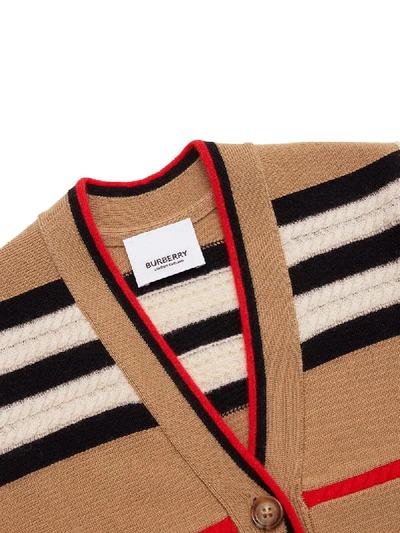 Shop Burberry Striped V-neck Cardigan In Neutrals