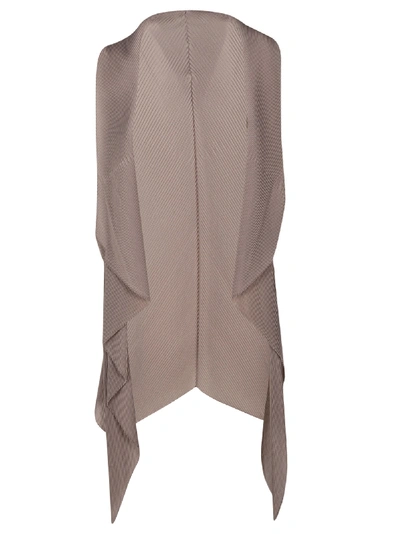 Shop Emporio Armani Pleated Long Open Vest In Pearl Grey