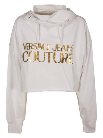 Shop Versace Jeans Couture Metallic Logo Hoodie In White/gold