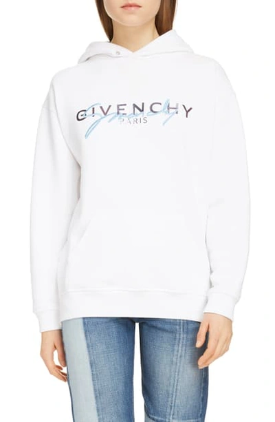 Shop Givenchy Signature Logo Cotton Hoodie In White