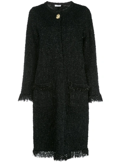 Shop Oscar De La Renta Frayed Longline Cardigan Jacket In Black