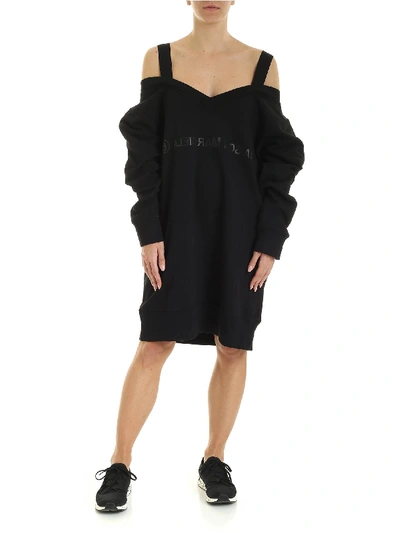 Shop Mm6 Maison Margiela Sweatshirt Dress With Tone On Tone Logo In Black