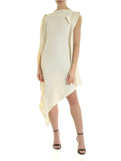 Shop Mm6 Maison Margiela Asymmetrical Dress In Ivory Color In White
