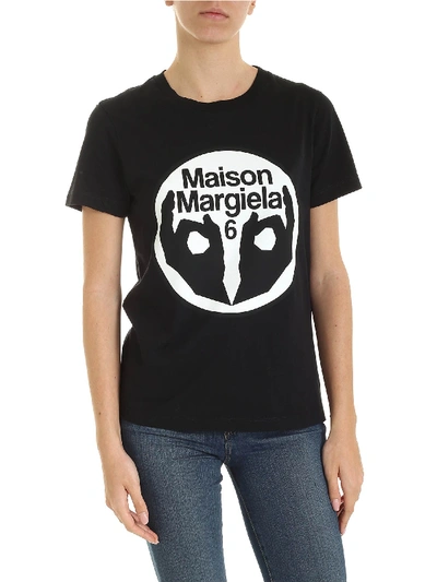 Shop Mm6 Maison Margiela Black T-shirt With Logo Print