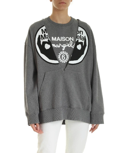 Shop Mm6 Maison Margiela Melange Grey Printed Sweatshirt With Top