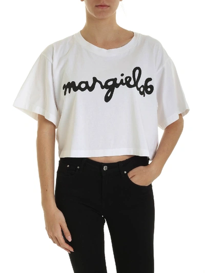 Shop Mm6 Maison Margiela Black Logo Print Boxy T-shirt In White