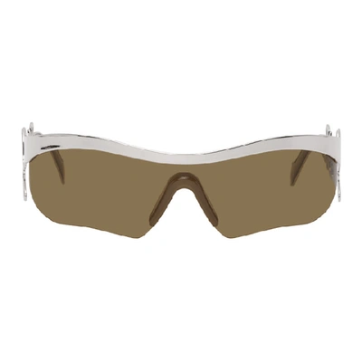 Shop Loewe Silver Logo Mask Sunglasses In 16n Palladi