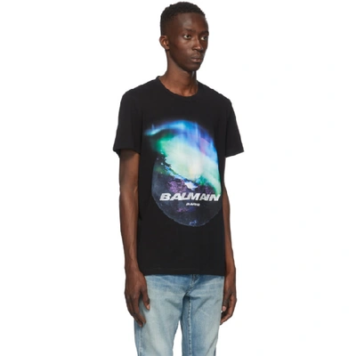 Shop Balmain Black Northern Lights Logo T-shirt In Aaa Multico