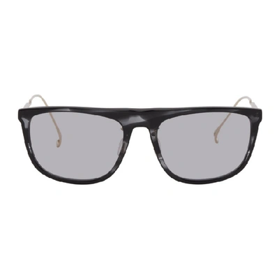 Shop Issey Miyake Men Black And Grey Square 6 Sunglasses In Black Strip