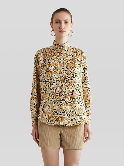 Shop Etro Floral Print Silk Shirt In Beige